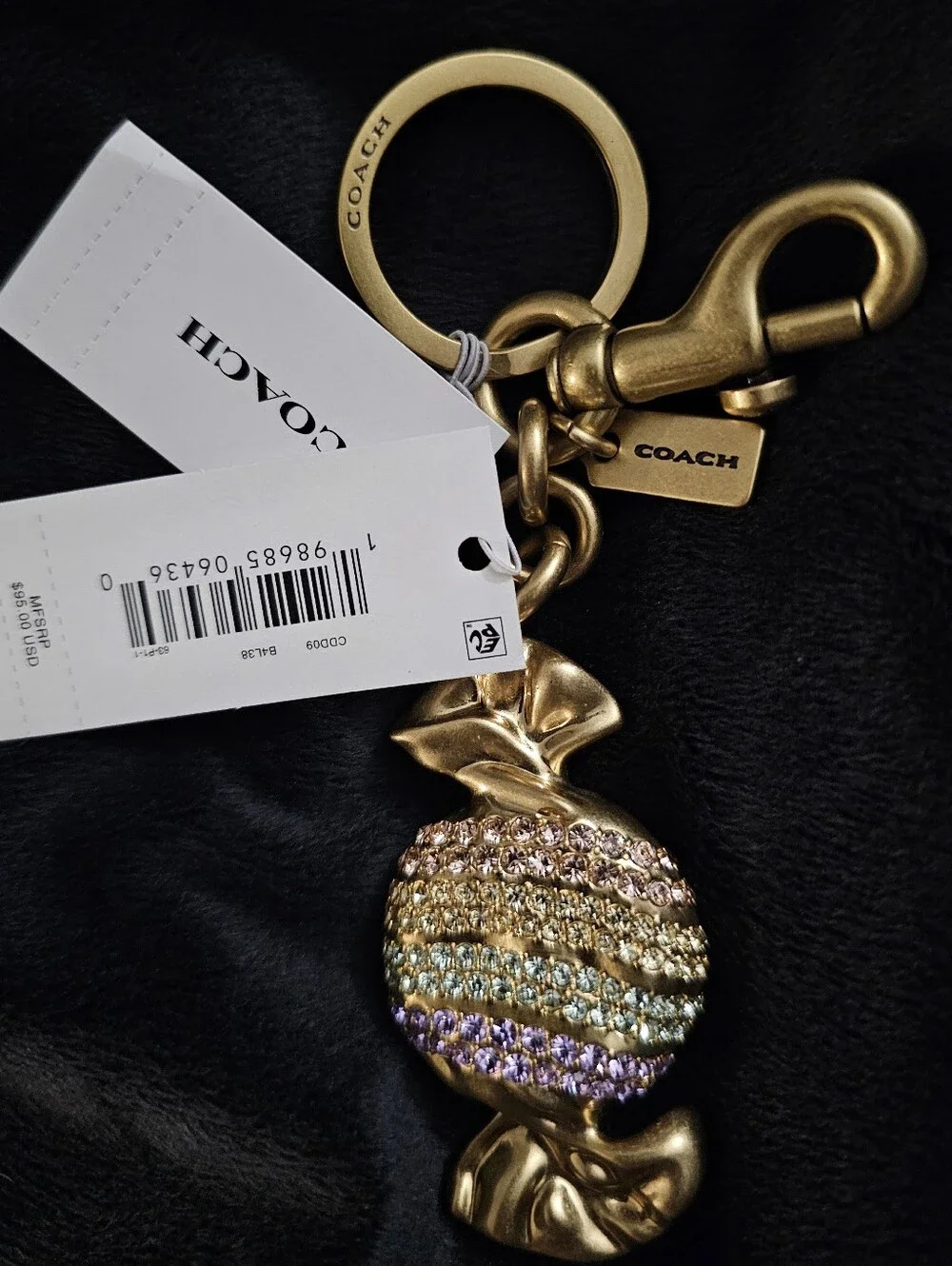NWT Coach Candy Bag Charm Rainbow Crystal Keychain CDD09